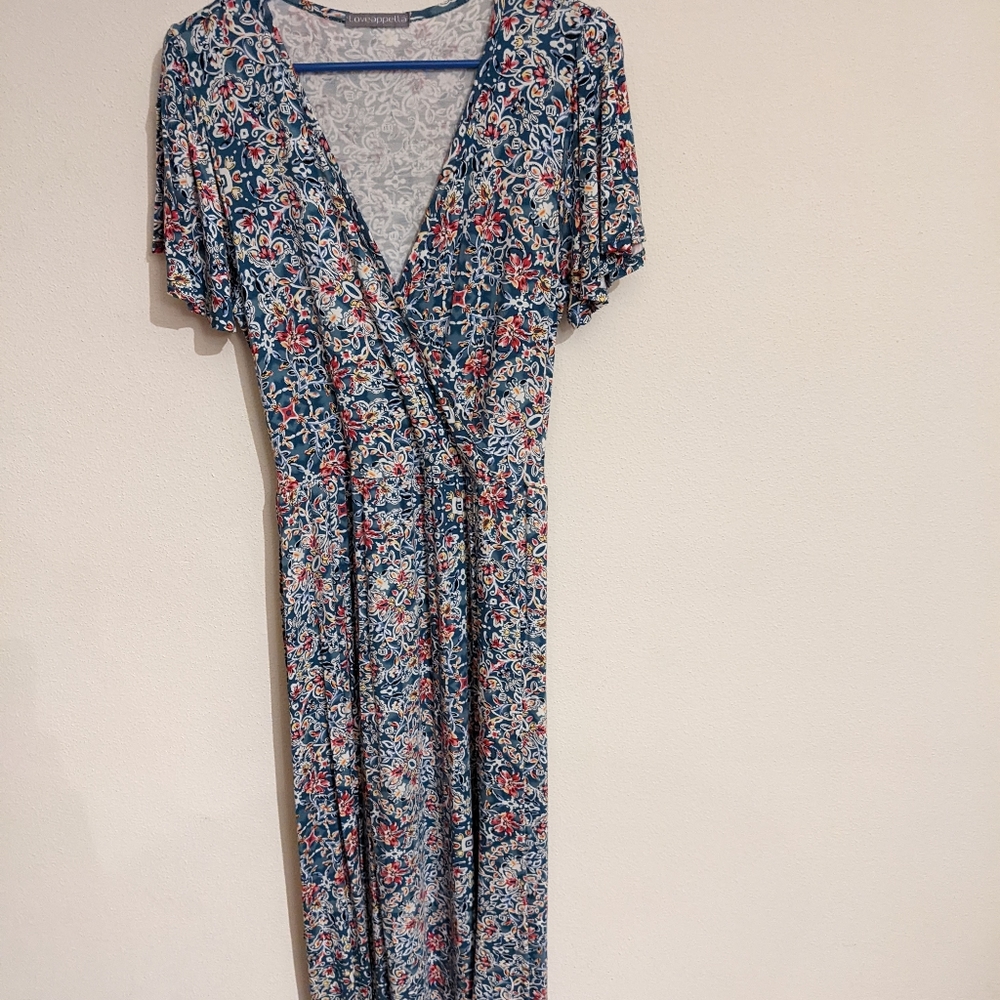 Loveappella Hayven Hankerchief Hem Dress in Teal Green, Large - Picture 4 of 7